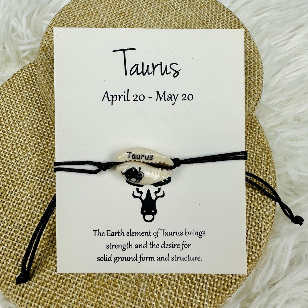 Taurus Bracelet Anklet Zodiac Sign Shell Jewelry Astrology Birthday Hand painted